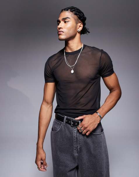 ASOS DESIGN - T-shirt attillata in rete nera - view 1