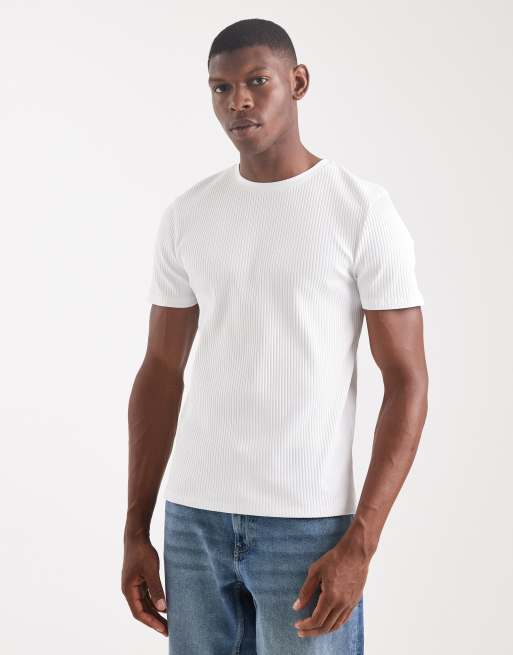 ASOS DESIGN - T-shirt attillata in tessuto super pesante bianca a coste 