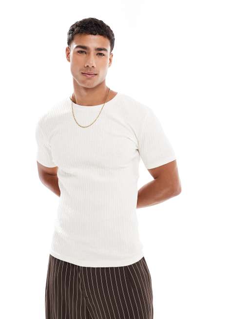 ASOS DESIGN - T-shirt attillata squadrata color crema
