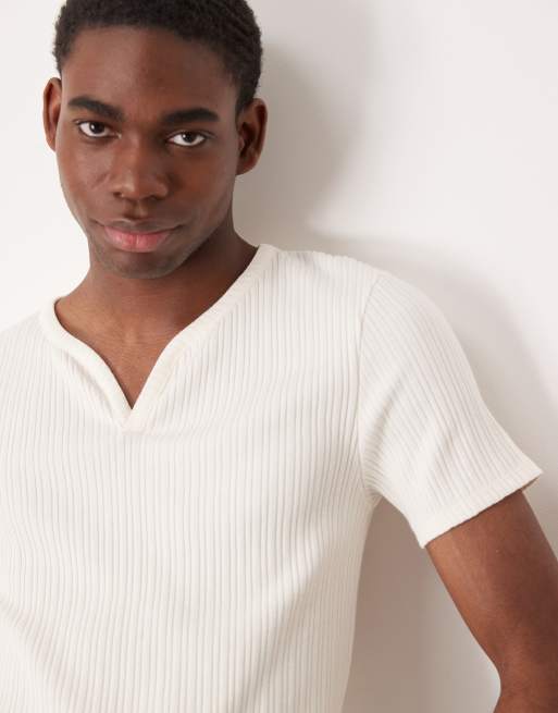 ASOS DESIGN - T-shirt attillata testurizzata color panna a coste , 2 di 4