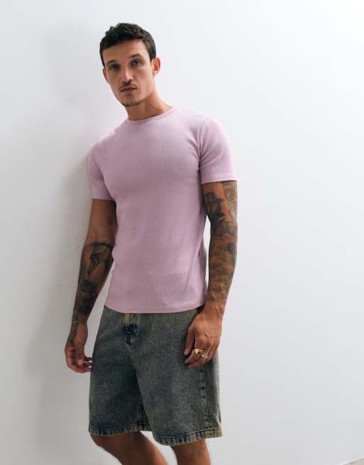 ASOS DESIGN - T-shirt attillata viola a coste, 3 di 5
