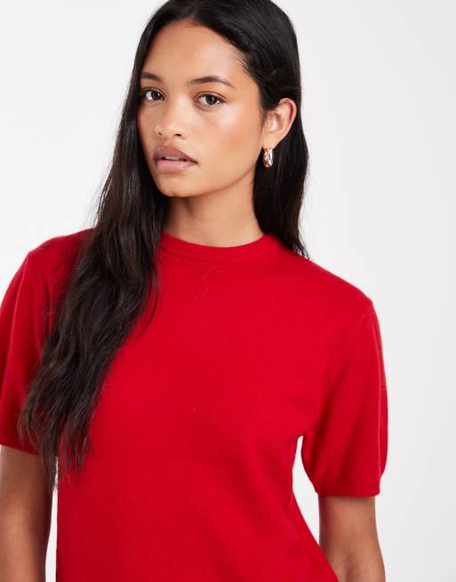 ASOS DESIGN T-Shirt aus 100 % Merinowolle in Rot, 4 von 4