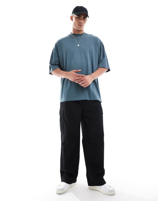 ASOS DESIGN – T-Shirt aus 240 g/m² schwerem Stoff in Anthrazit mit extremer Oversize-Passform