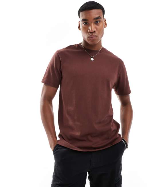 ASOS DESIGN – T-Shirt aus 240 g/m² schwerem Stoff in Dunkelbraun mit Rundhalsausschnitt