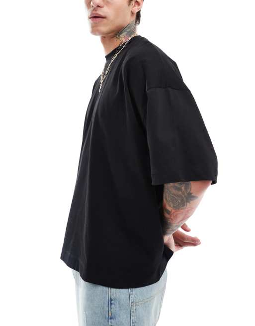 ASOS DESIGN – T-Shirt aus 240 g/m² schwerem Stoff in Schwarz mit extremer Oversize-Passform