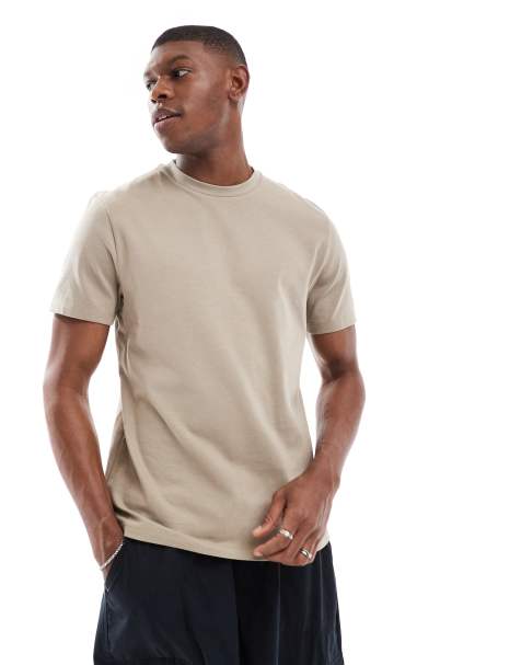 ASOS DESIGN – T-Shirt aus 240 g/m² schwerem Stoff in Steinbeige mit Rundhalsausschnitt  - view 1