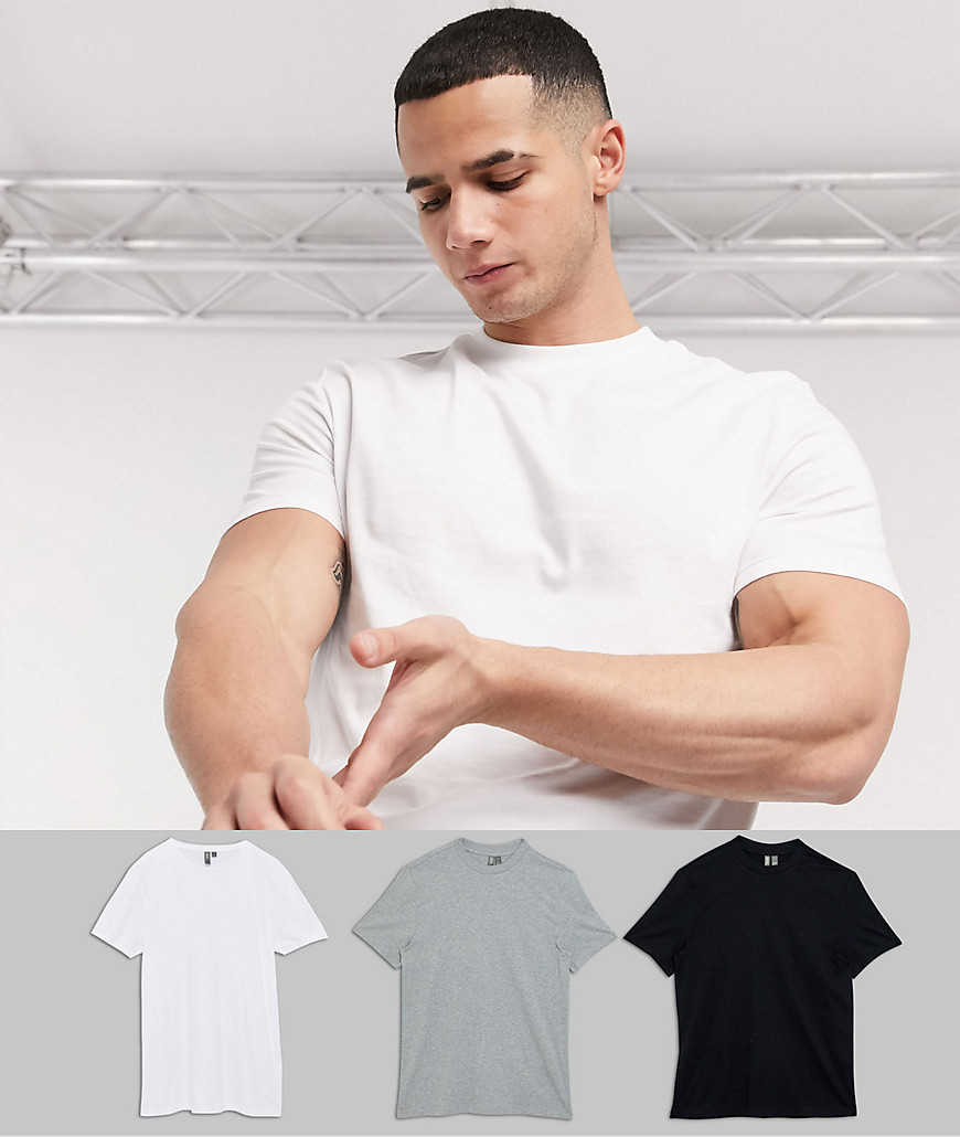ASOS DESIGN – T-Shirt aus Bio-Baumwolle mit Rundhalsausschnitt im 3er-Pack-Mehrfarbig