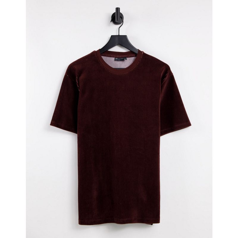 DESIGN – T-Shirt aus braunem geripptem Velours