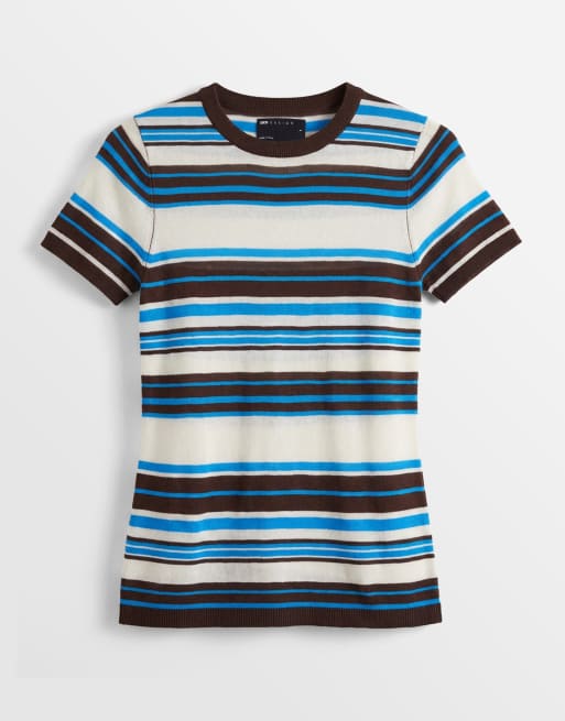ASOS DESIGN – T-Shirt aus durchscheinendem Strick in Blau gestreift, 5 von 8
