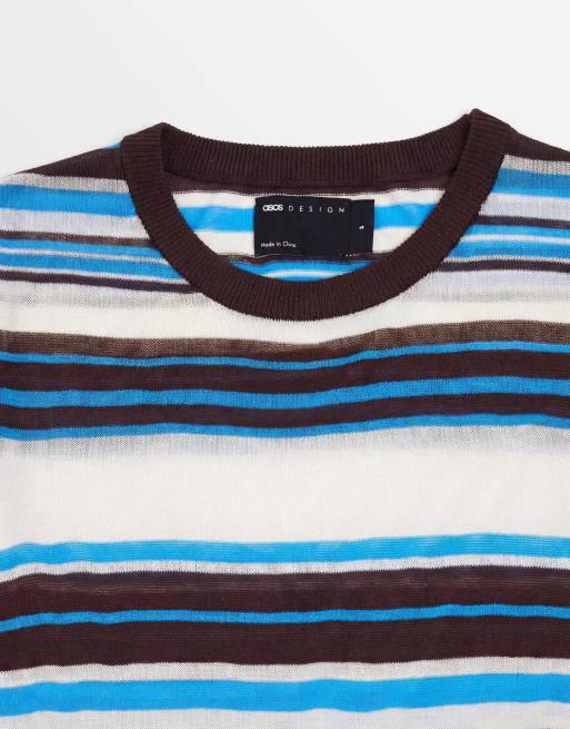 ASOS DESIGN – T-Shirt aus durchscheinendem Strick in Blau gestreift, 7 von 8