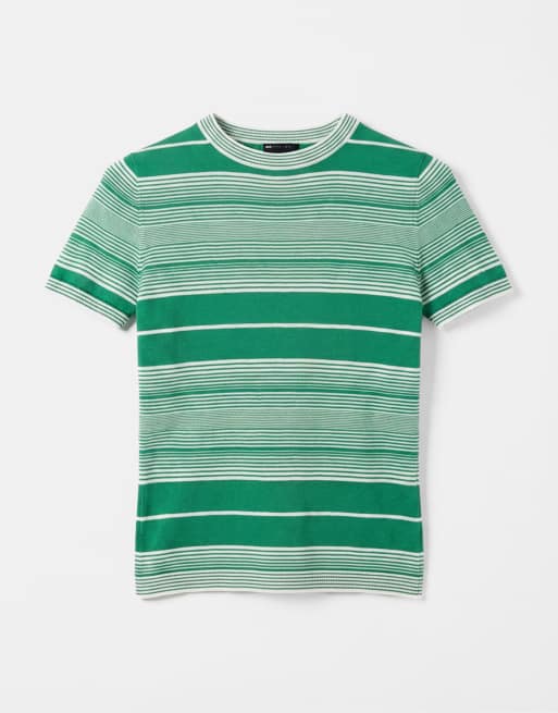 ASOS DESIGN – T-Shirt aus durchscheinendem Strick in Grün gestreift, 5 von 7