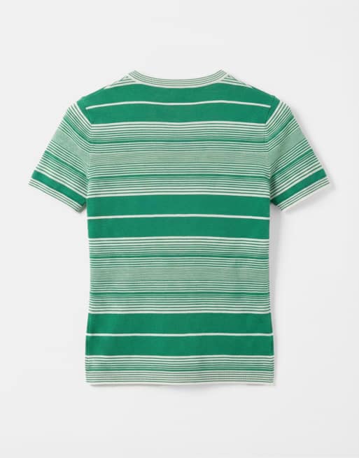 ASOS DESIGN – T-Shirt aus durchscheinendem Strick in Grün gestreift, 6 von 7