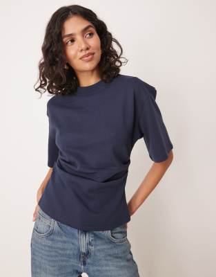 ASOS DESIGN - T-Shirt aus Interlock-Jersey in Marineblau mit Korsett-Taille