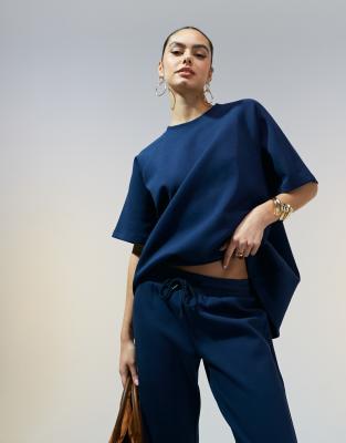 ASOS DESIGN - T-Shirt aus Interlock-Jersey in Marineblau mit Raglanärmeln, Kombiteil