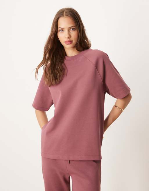 ASOS DESIGN – T-Shirt aus Interlock-Jersey in Wild Ginger mit Raglanärmeln, Kombiteil