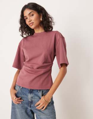ASOS DESIGN – T-Shirt aus Interlock-Jersey in wilder Ingwer mit Korsett-Taille