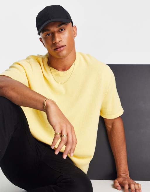 ASOS DESIGN – T-Shirt aus mittelschwerer Baumwolle in Gelb mit Rundhalsausschnitt