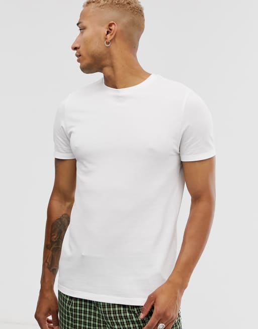 ASOS DESIGN – T-Shirt aus Pikee mit Rundhalsausschnitt in Weiß - WHITE