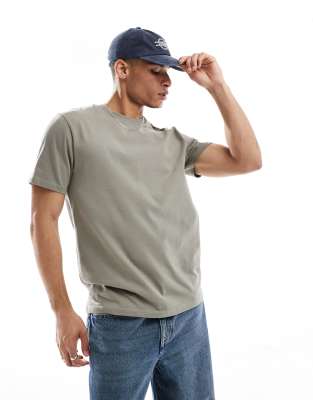 T-Shirt aus schwerem Stoff in Khaki mit Rundhalsausschnitt-Grün Grün S