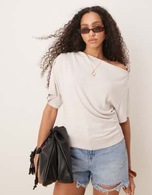 ASOS DESIGN - T-Shirt aus strukturiertem Strick in Steinbeige mit Korsett-Taille-Neutral