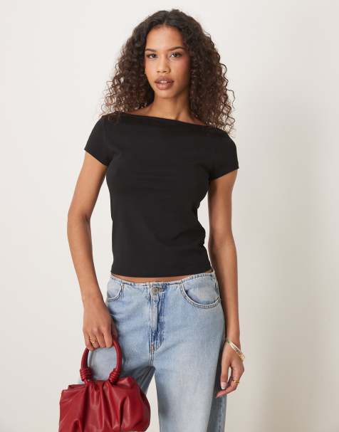 ASOS DESIGN - T-shirt avec dos en V à manches courtes - Noir - view 1