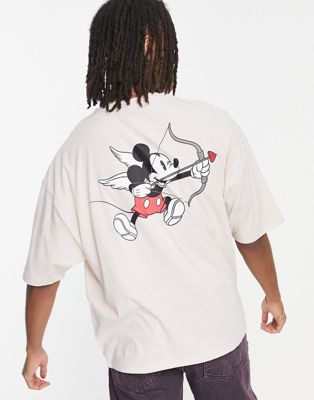 Homme T-shirt avec imprimé Disney Mickey Mouse amoureux - Rose