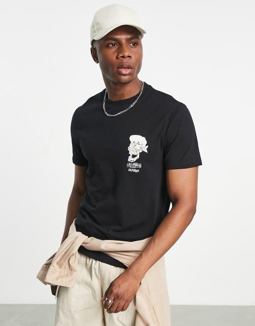 ASOS DESIGN T shirt avec imprim t te de mort sur la poitrine Noir