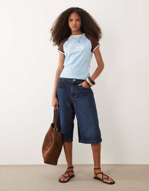 ASOS DESIGN - T-shirt azzurra e cioccolato con maniche raglan a contrasto e stampa High Favourite, 3 di 4