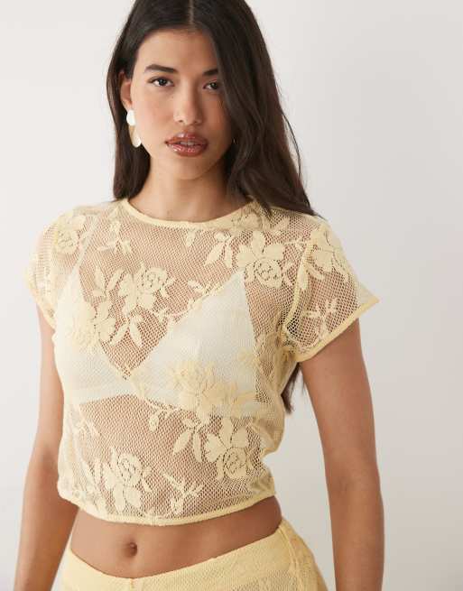 ASOS DESIGN - Coordinato in pizzo all'uncinetto giallo a fiori, 3 di 3