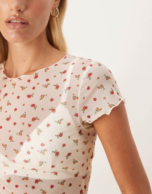 ASOS DESIGN - T-shirt baby in rete a fiorellini, 3 di 4