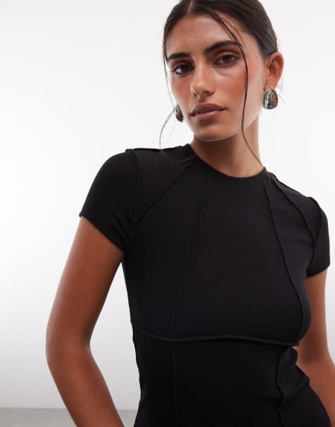 ASOS DESIGN T-shirt baby z przeszyciami, czarny - view 1