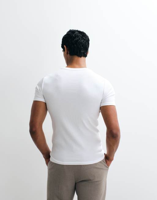 ASOS DESIGN - T-shirt basic attillata a coste bianca, 5 di 5