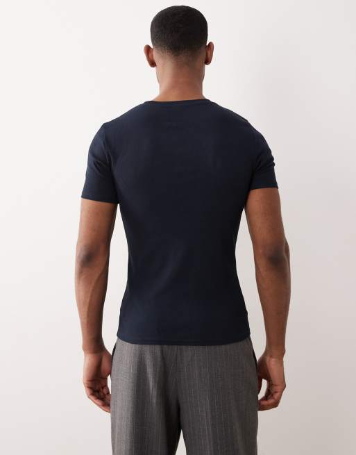 ASOS DESIGN - T-shirt basic attillata blu navy a coste, 4 di 5