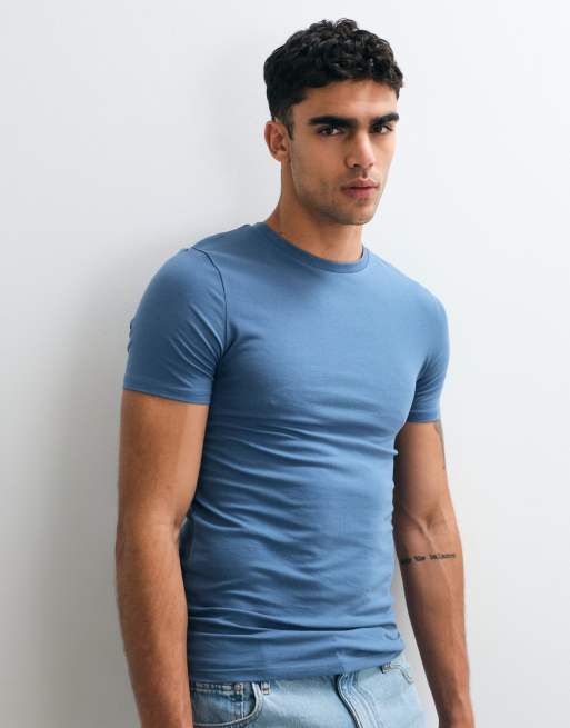 ASOS DESIGN - T-shirt basic attillata blu, 2 di 5