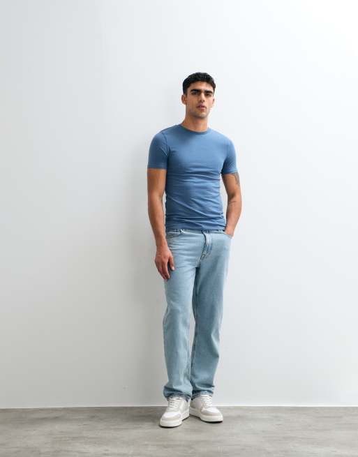 ASOS DESIGN - T-shirt basic attillata blu, 3 di 5