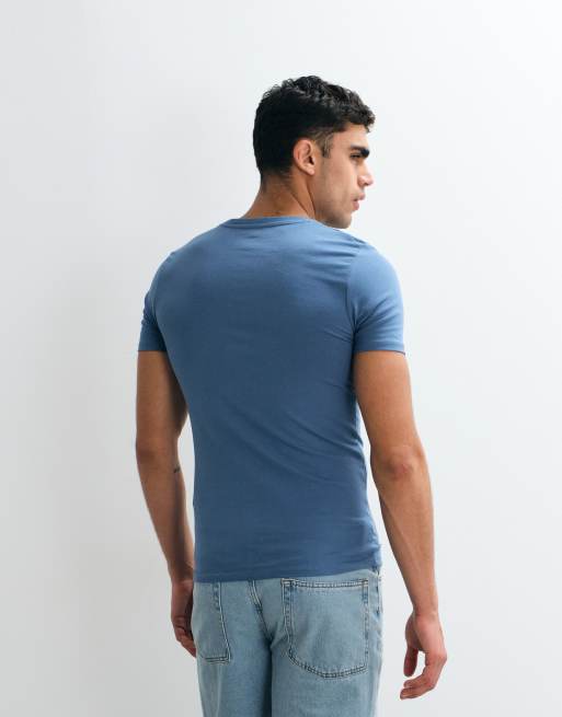 ASOS DESIGN - T-shirt basic attillata blu, 4 di 5