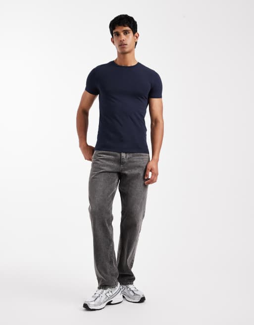 ASOS DESIGN - T-shirt basic attillata color blu navy  , 2 di 5