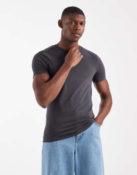 ASOS DESIGN - T-shirt basic attillata grigio antracite - view 1