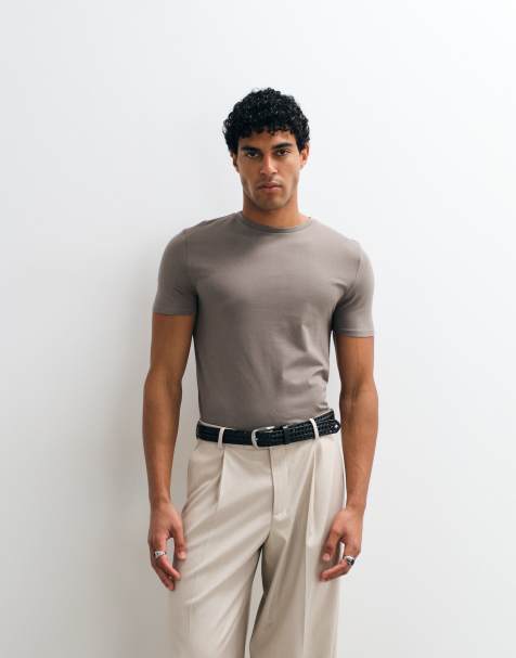 ASOS DESIGN - T-shirt basic attillata grigio antracite - view 1