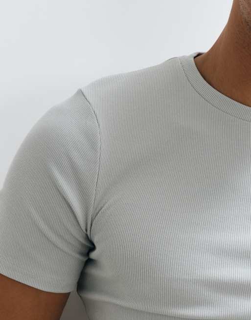 ASOS DESIGN - T-shirt basic attillata verde a coste, 4 di 5