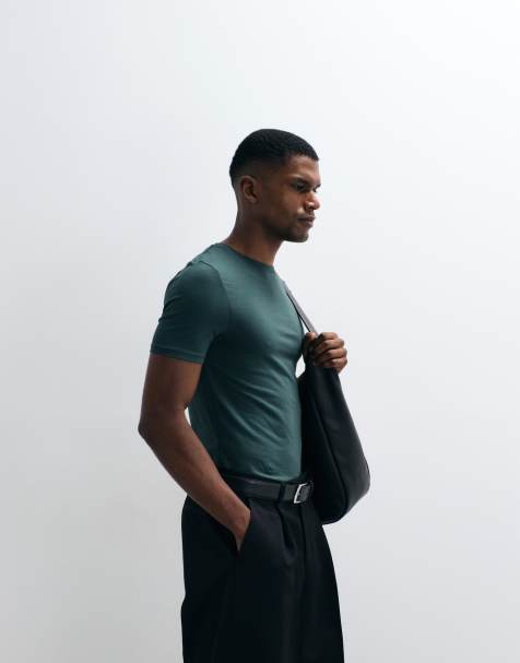 ASOS DESIGN - T-shirt basic attillata verde scuro - view 1