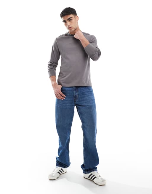 ASOS DESIGN - T-Shirt basic girocollo antracite a maniche lunghe , 3 di 4
