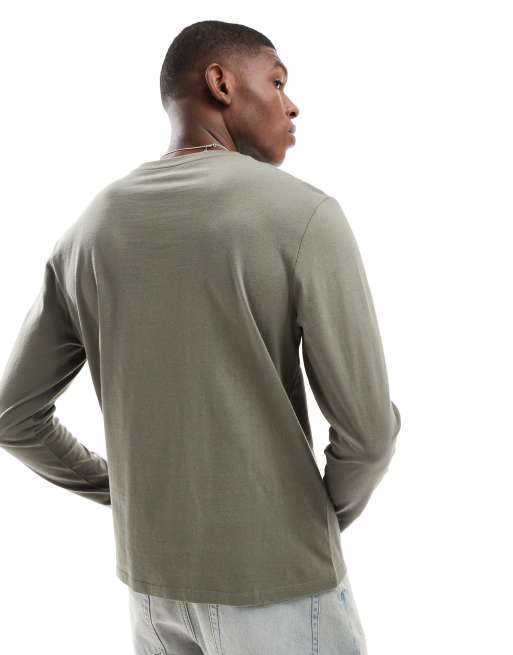ASOS DESIGN – T-shirt basic o regularnym kroju z długimi rękawami w kolorze khaki     , 4 z 4