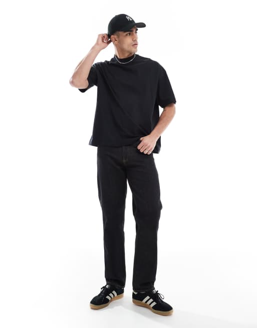 ASOS DESIGN - T-shirt basic oversize accollata nera, 2 di 4
