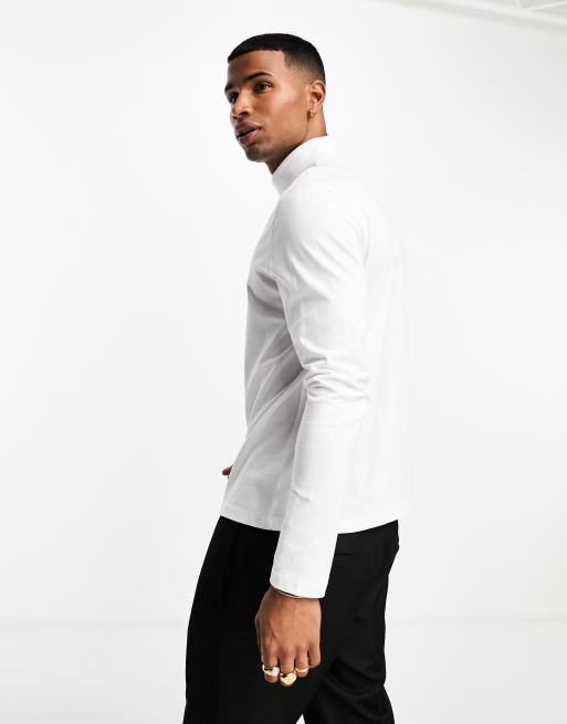 ASOS DESIGN - T-shirt basique à manches longues avec col montant - Blanc, 2 de 4