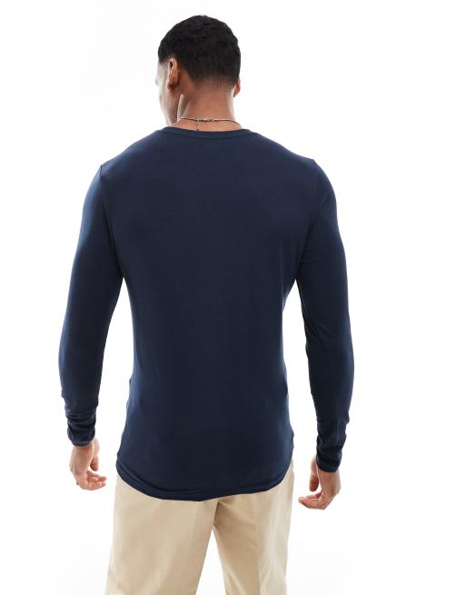ASOS DESIGN - T-shirt basique moulant à manches longues - Bleu marine, 4 de 4