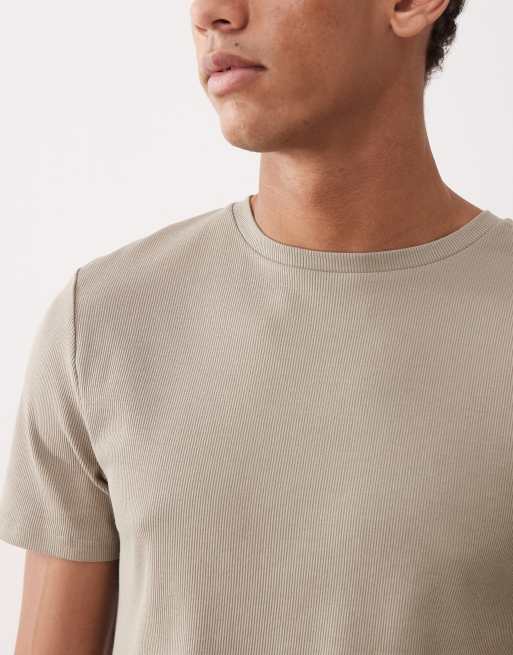 ASOS DESIGN - T-shirt basique moulant en tissus côtelé - Kaki, 3 de 5