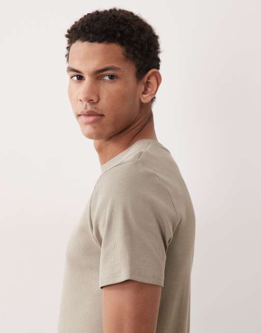 ASOS DESIGN - T-shirt basique moulant en tissus côtelé - Kaki, 4 de 5