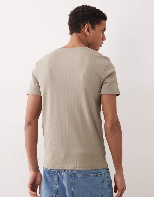 ASOS DESIGN - T-shirt basique moulant en tissus côtelé - Kaki, 5 de 5