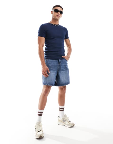 ASOS DESIGN - T-shirt basique moulant et côtelé - Bleu marine - view 1